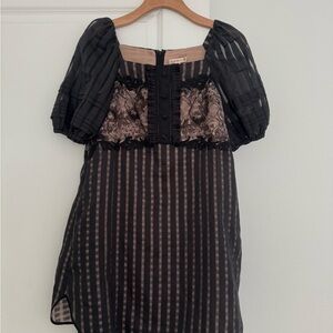 Jorya women’s black puff sleeve lace detail babydoll goth style dress size 4